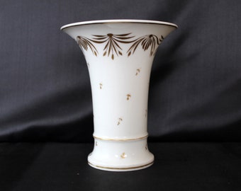 Vintage porcelain vase, tulip vase, trumpet vase, Herend style, Empire Regency design, gold accents and rims, handpainted