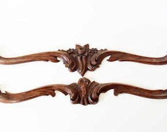 2 Antique French ornate wood pediment, furniture ornament, over door, hand carved ornate, Regency late 19th century, embellishments, frame