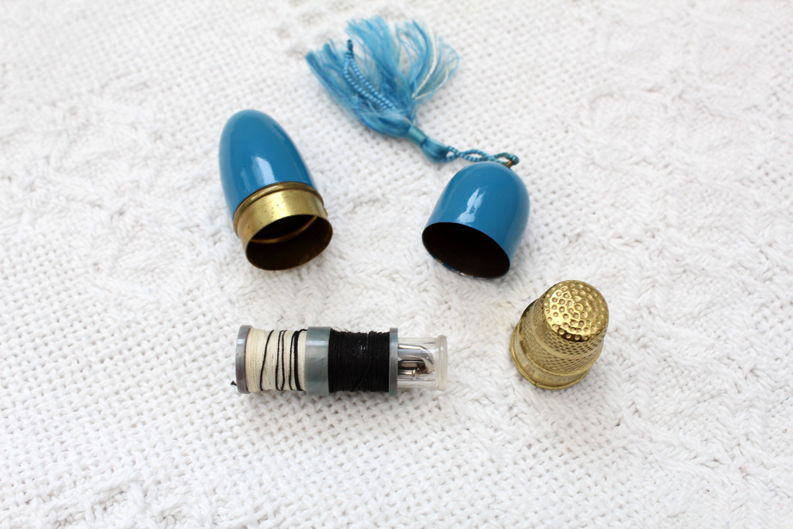 Vintage Enamel on Brass Mini Sewing Kit Egg Shaped, Thimble Sewing Kit , Mini  Sewing Kit, Travel Size Sewing Bullet Shaped Case Novelty Blue -   Ireland