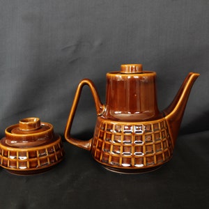 Vintage ceramic mid-century Pruszkow sugar and coffee pot, sugar bowl with lid, coffee pot, coffee set Polish pottery kitchenalia image 4