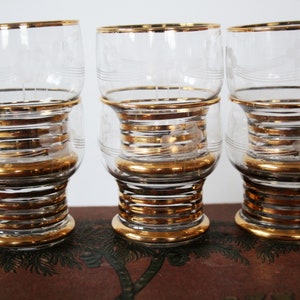 6 Art Deco French liquor glasses, small glasses, cordial glasses, bistro chic France, barware, gold rim, etched design, hand decorated image 7