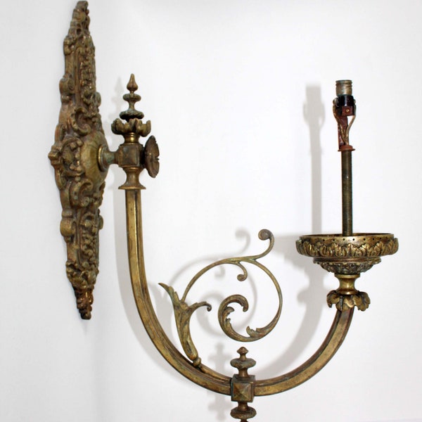 Large Antique cast brass wall Sconce, wall Light Fittings, french hook, Regency Empire Baroque Rococo, hardware restoration salavage