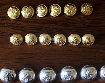 Vintage military buttons, silver gold colored buttons, lion, ERM KMS, coat of arms, Uniform Jacket Coat Buttons, shank buttons, costume x6