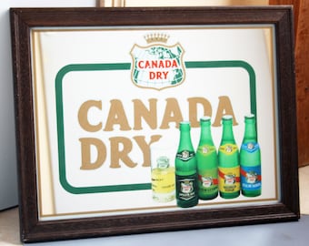 Large vintage advertisement mirror, Canada Dry, wood frame, bar decoration, advertising, game room, restaurant pub, Ginger Ale Tonic Soda