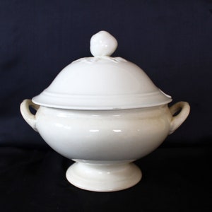 Large antique ceramic Petrus Regout soup bowl, tureen, serving bowl, Maastricht Holland, country farmhouse kitchen, acorn ironstone