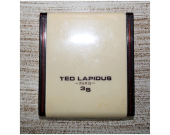 Vintage 1970s Ted Lapidus Paris 3S compact pocket mirror, cream color plastic covering, two mirrors inside one magnifying, France fashion