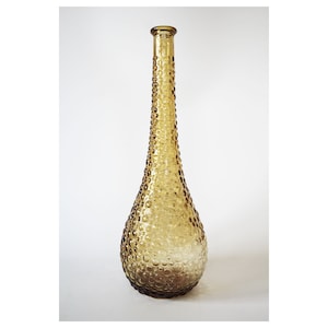 Tall vintage Empoli glass decanter, bubble design, brown, 39 centimeter tall, glass Italy Italian Genie Bottle, bottle carafe, mcm retro