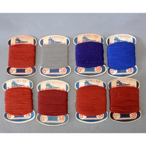 Set of 8 Vintage Belgium wool mending yarn cards, darning thread fine wool, Express Train logo, French Ductch, haberdashery