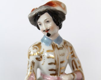 Antique 19th century porcelain figurine, Porcelain of Paris or Brussels, Polychrome and gold painted, pen quill holder, flower vase