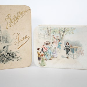 Two Antique circa 1920s French baptism gift box, dragee box, paper gift box, christening souvenir, collectible, newborn, Lille, baptism