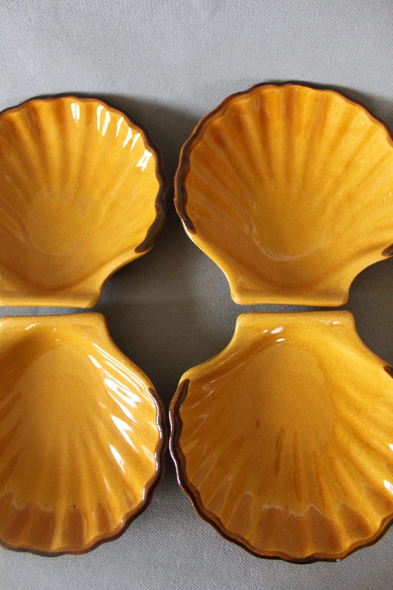 Seashell Ramekins Set of 8 Vintage Emile Henry France Ceramic Serving Dish, Scallop, Sea ...