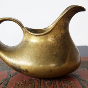 Vintage solid heavy brass jug, small pitcher, creamer, small vase, cast brass, elegant design, Country Kitchen decor