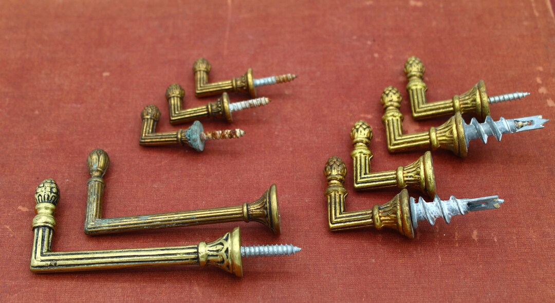 French Vintage Solid Brass Curtain Hooks, Tie Backs Acorn Finiel, Acorn