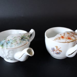 Antique porcelain feeder, drinking cup, baby feeder, infant feeder invalid cup, floral motif, embossed pattern, sold each