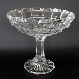 Large Art Deco clear glass compotier, pedestal dish, compote, fruit bowl, Scailmont Belgium, Dessert pedestal platter, pressed glass