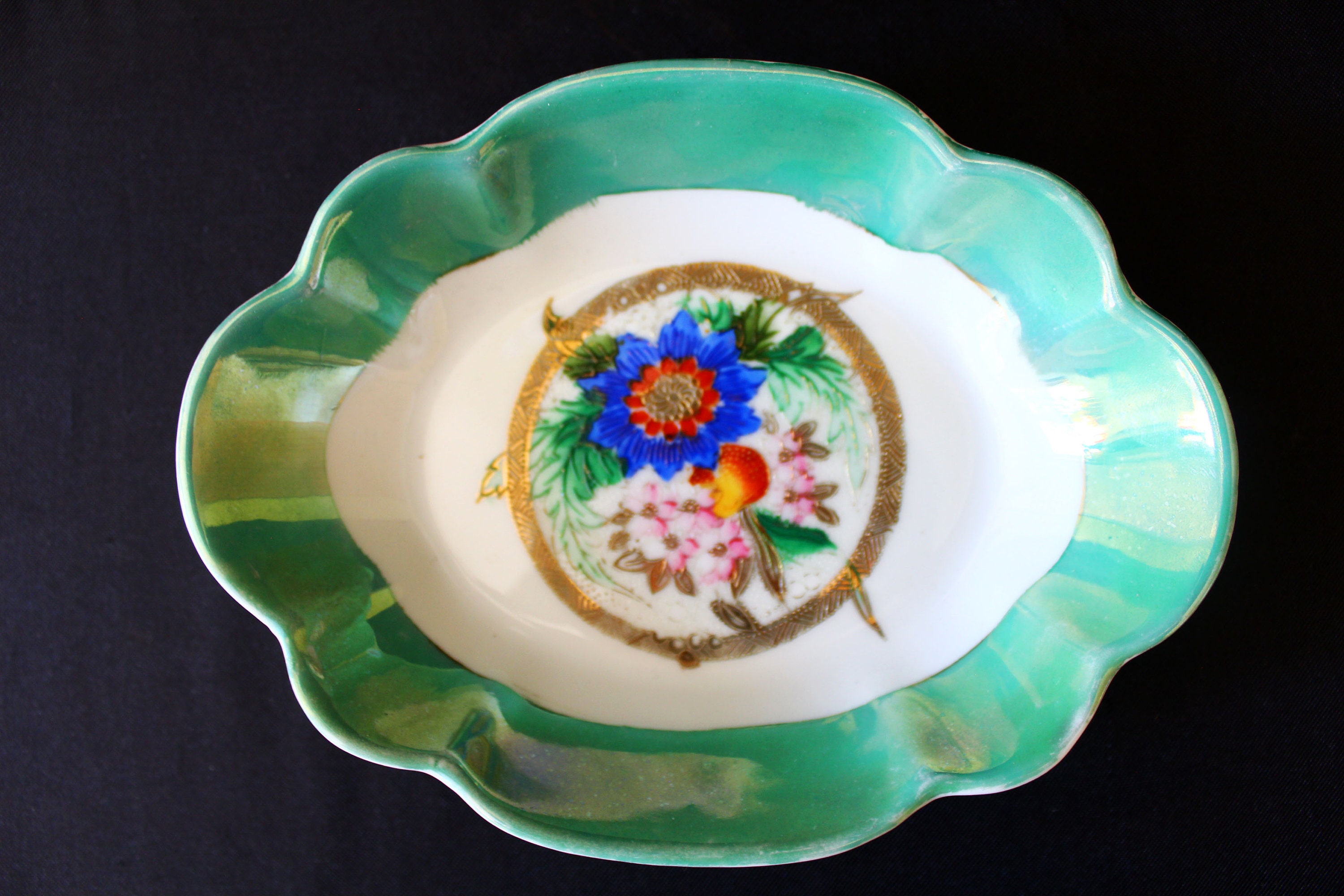 Vintage Noritake Japan Lusterware Hand painted Bowl Flowers Etsy
