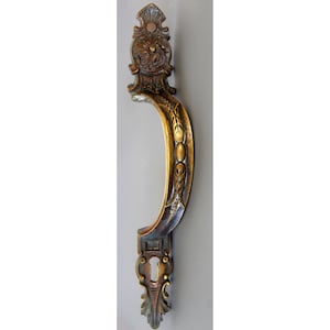 Antique regency bronze door pull, castle door handle, large and heavy bronze door hardware, ormolu Empire decoration.