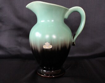 Large Vintage Bay ceramic Pitcher, ceramic vase, ceramic Jug vase, drip glaze, Germany, pastel green glaze, Bay Keramik, mint green brown