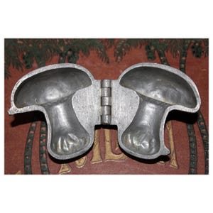 Antique pewter mushroom ice cream mould, 3D mushroom shaped, chocolate mold, baking kitchen, collector, massepain mold, late 19th century