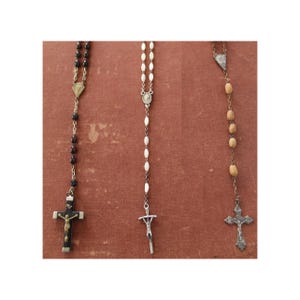 Antique rosary, French Ebony, white beads Lourdes France, Art Nouveau Italy Roma olive seed beads, silver, pendant,medallion, Religious
