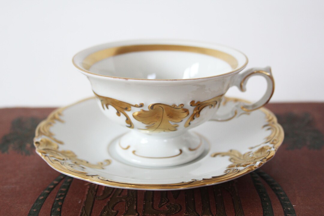 Vintage Porcelain Tea Cup and Saucer Set, Teacup, Embossed Pattern