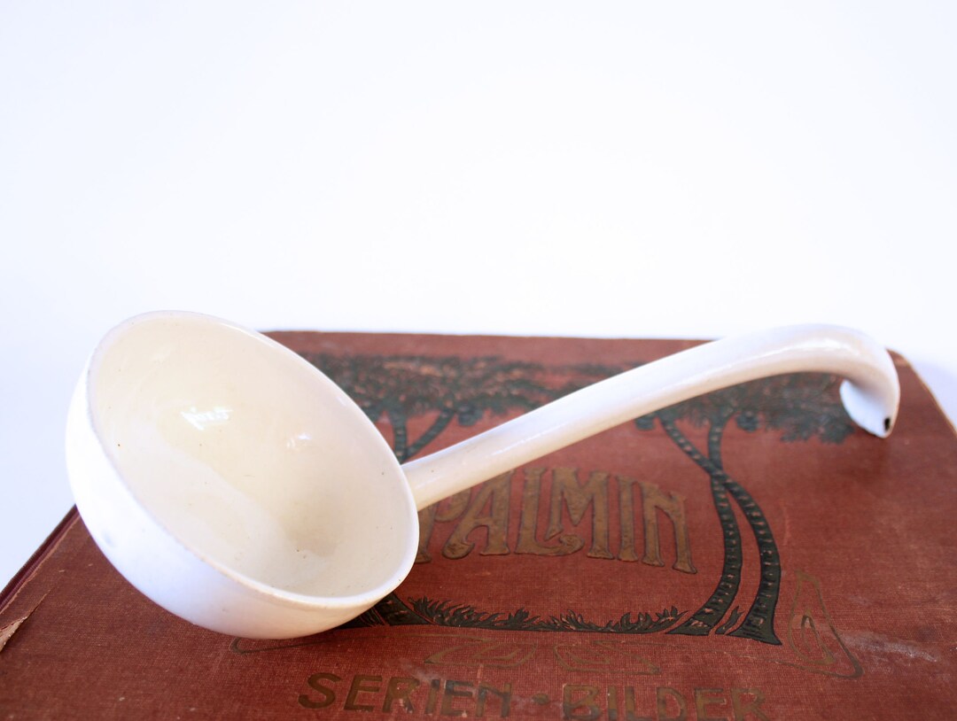 Vintage White Ironstone Ceramic Ladle, Maestricht Holland Dutch