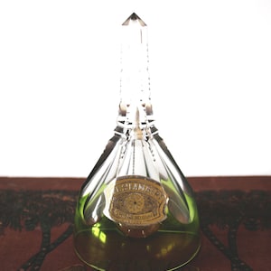 Vintage Val St Lambert Belgium Crystal Glass Bell, cut to clear, green, original label, hand bell, table bell, dinner bell, lead crystal