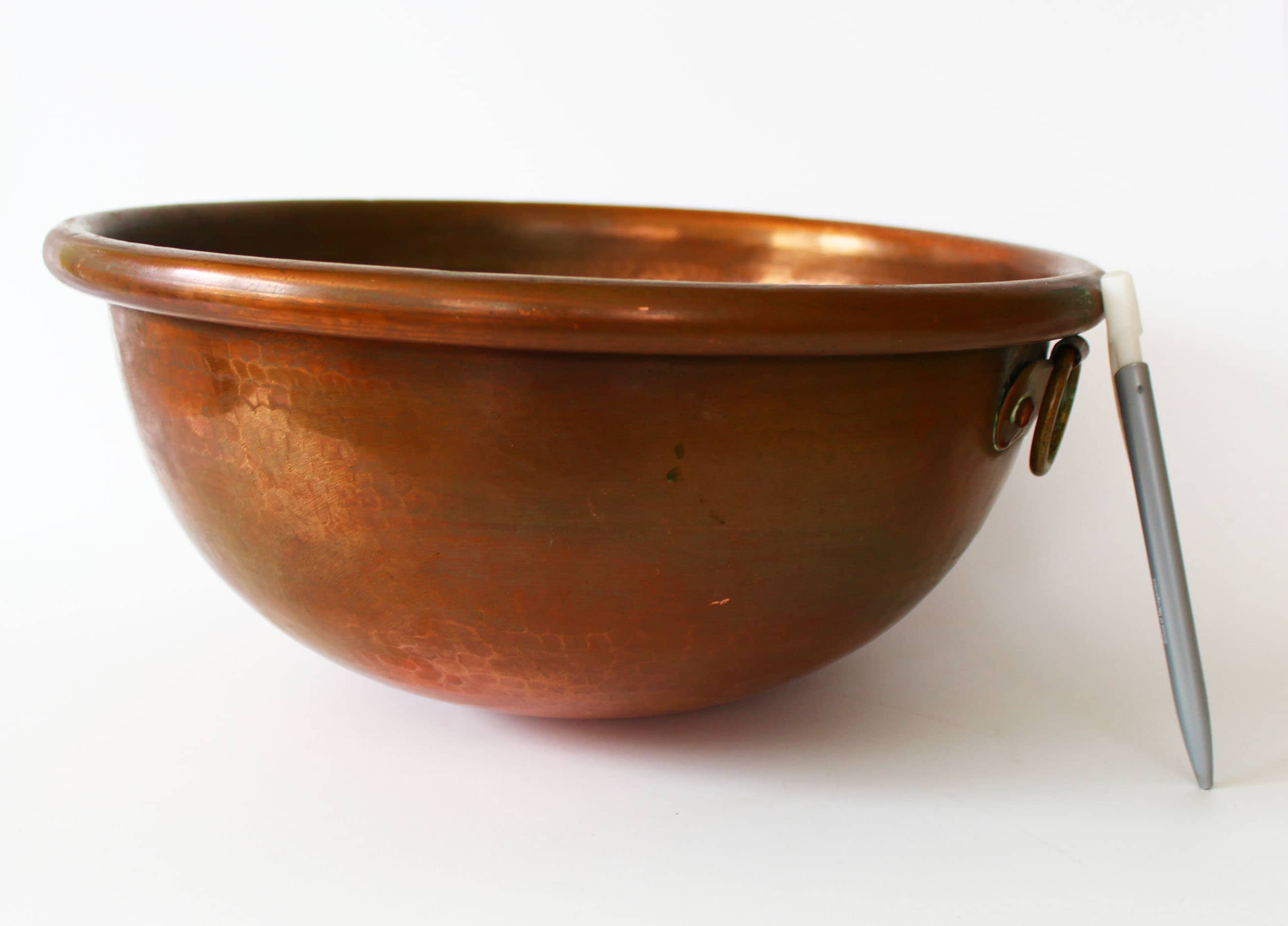 Pierre Vergnes 41cm Copper Mixing Bowl Hammered - 2 Cast Iron Handles -  French Copper Studio