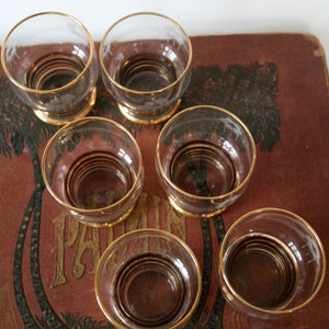 6 Art Deco French liquor glasses, small glasses, cordial glasses, bistro chic France, barware, gold rim, etched design, hand decorated image 9