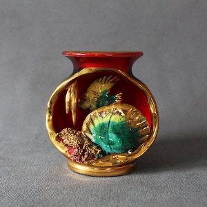 Vintage French Vallauris round aquarium lamp, fish lamp, sea shell light, needs wiring, ceramic, hand made,  nautical decor, MCM table lamp