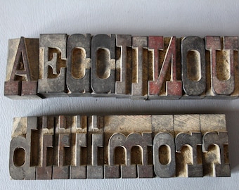 Vintage French wood letterpress letters numbers, sold per piece, printer&#39;s block, alphabet, capital letters, stamps, 2 inch, 5 cm
