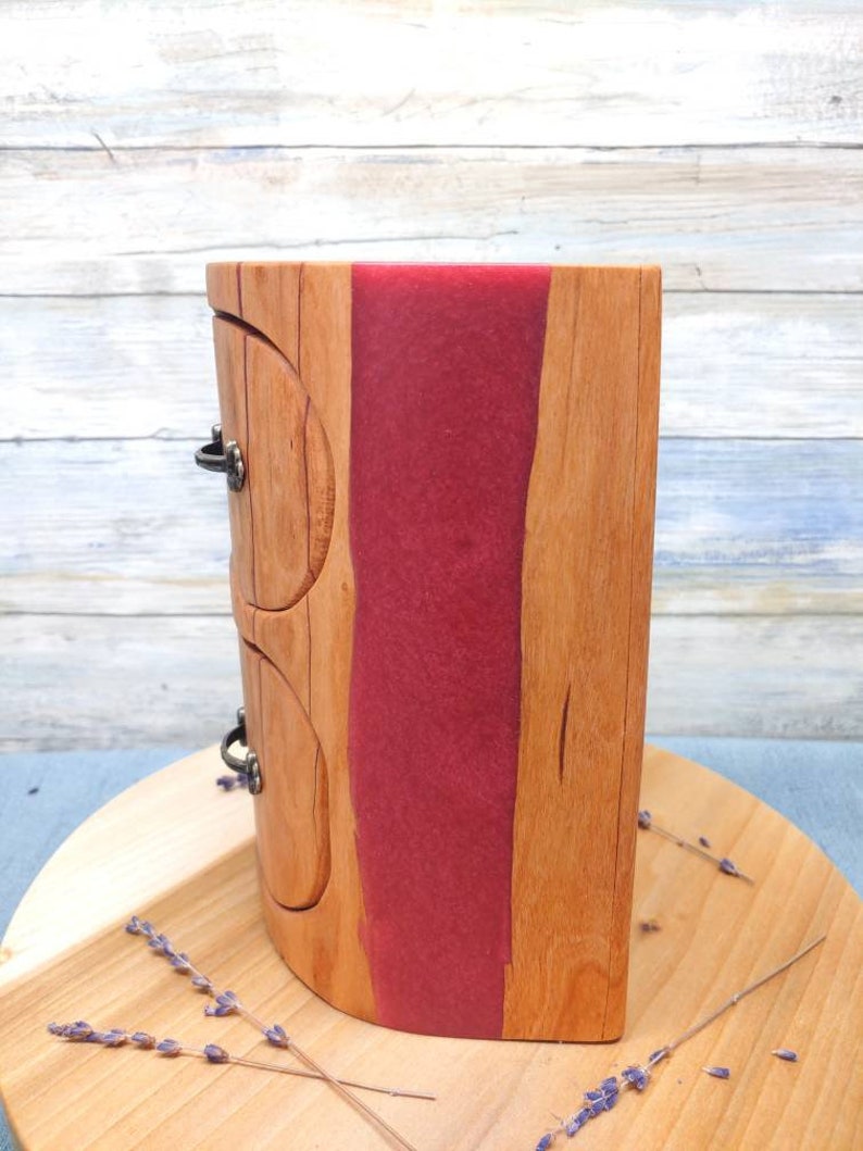 Two Drawer Jewelry Storage Keepsake Box with Resin Detail made from Cherry Wood #1