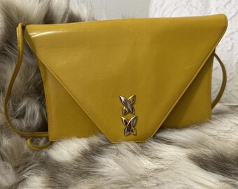 Vtg Bruno Magli Yellow Purse Italian Smooth Leather Handbag Gold Mother's Day