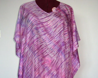 Hand dyed silk kaftan dress. Mulberry pink pure silk tunic top. Beach Loose Fitting Summer Dress.