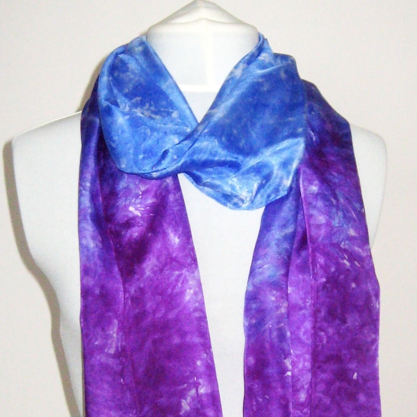 Purple & blue woman's silk scarf. Hand dyed lightweight pure silk scarf. Gift for wife/ girlfriend/ mum/ sister.