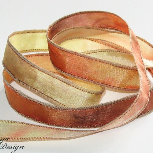 Hand Dyed Silk Ribbon. Blue and Green Pure Silk Ribbons. Hand Etsy