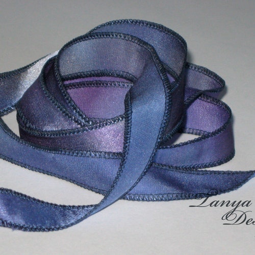 Hand Dyed Silk Ribbon. Blue and Green Pure Silk Ribbons. Hand Etsy