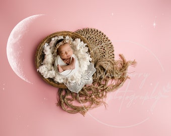 Sfondo digitale per neonati Pink Moon: accessorio fotografico per neonati in stile boho (JPG)