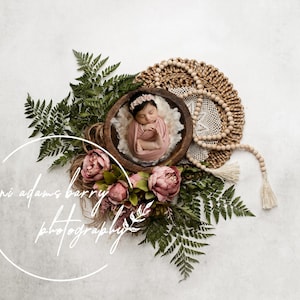Newborn Painterly Digital Background / White and Pink Mauve Floral Digital Backdrop / Newborn Woodland Background / Boho Girl