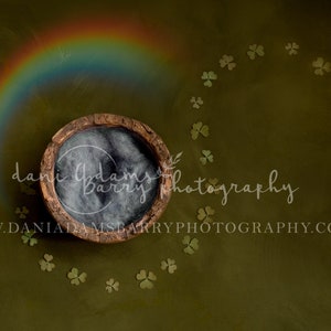 May include: A wooden bowl with a black chalkboard insert sits on a green background with a rainbow and shamrock designs. The text "dani adams barry photography" and "www.dania adamsbarryphotography.com" is visible.
