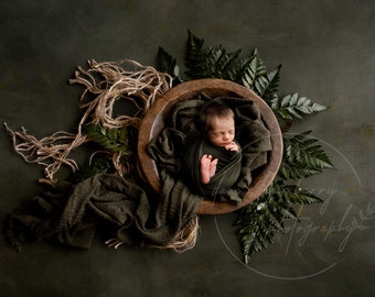 Watercolor Fern Woodland Newborn Digital Backdrop (Digital Download)