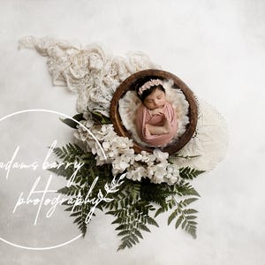 Newborn Painterly Digital Background / Ivory Floral and Fern Digital Backdrop / White floral Woodland Background / Boho Newborn