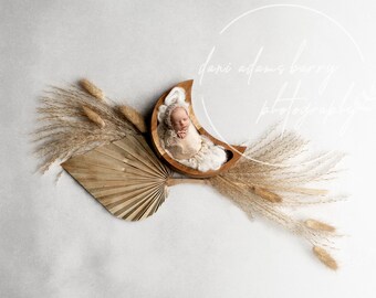 Sfondo digitale Boho Newborn Moon: mezzaluna in ciotola di legno (file JPG)