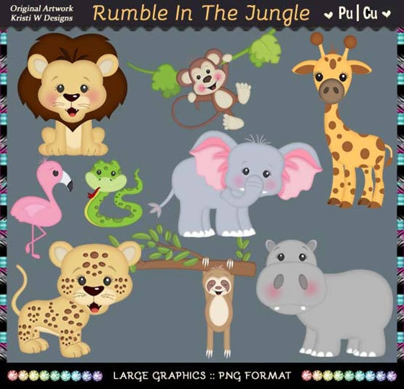 Commercial Use Vector Graphics Digital Clipart Elements Designs Rumble In The Jungle Instant Download Safari Animals Clip Art Art Collectibles Efp Osteology Org
