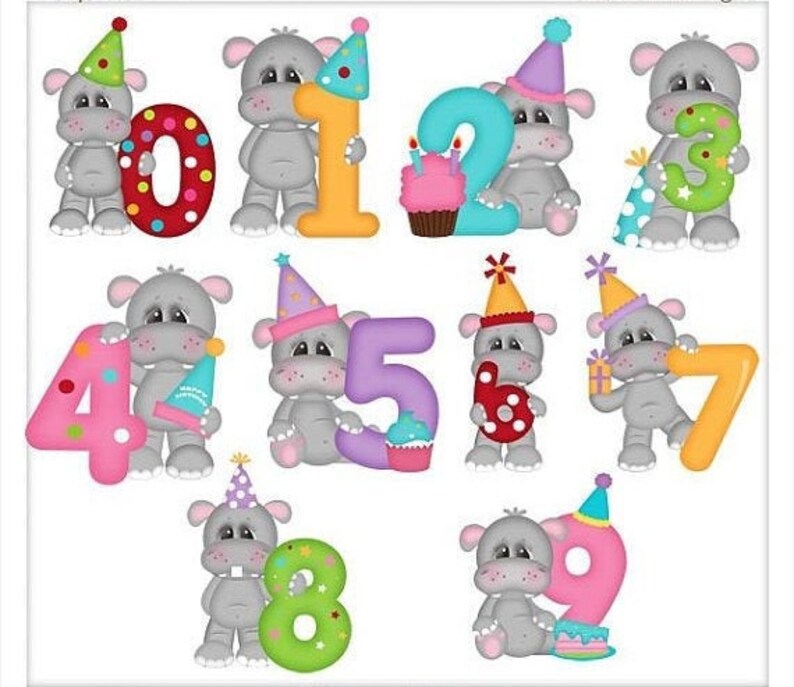 Birthday Numbers Hippo Hippopotamus Instant Download Etsy