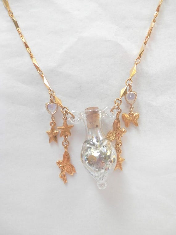 Retired Kirks Folly Fairy Dust Bottle Necklace, Gold Stars