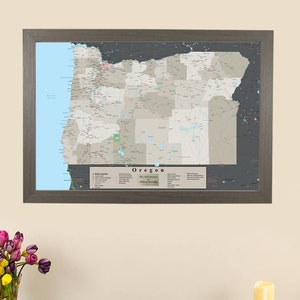 Personalized Oregon State Push Pin Map with Pins - Oregon Bulletin Map - Large Wall Maps - Pinboard Travel Maps