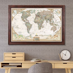 National Geographic Executive World Map with Pins - Personalized Framed Travel Pin Map - Travel Tracker of the World