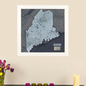Personalized Slate Maine Push Pin Travel Map with Pins - Push Pin Travel Map - Pin Board Map - FramedWall Art - Maine State Map - Map Art