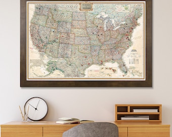 National Geographic Executive USA Travel Map with Pins - US Travels Tracker - Framed United States Map